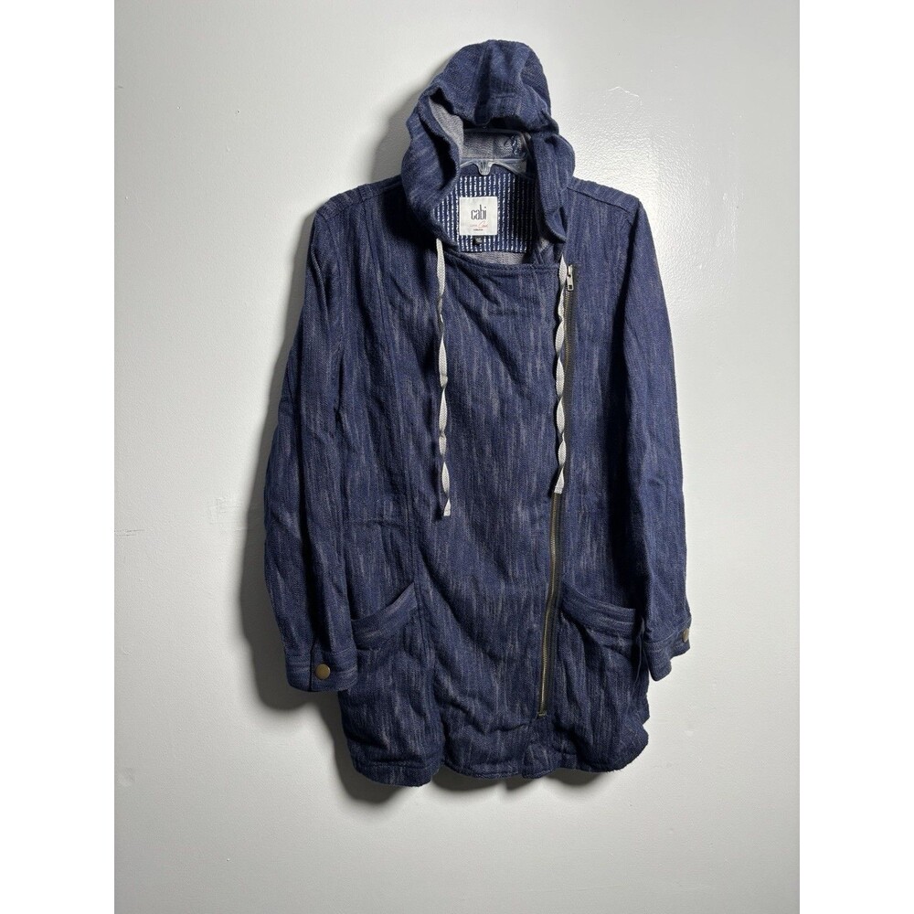 Cabi Jacket Women M Anorak Adventure Asymmetric Full Zip Hooded Blue Denim